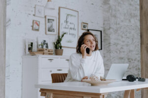 woman finding freelancer or contractor on phone